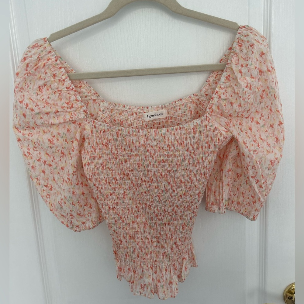 Heartloom Pink Puff Sleeve Smocked Blouse